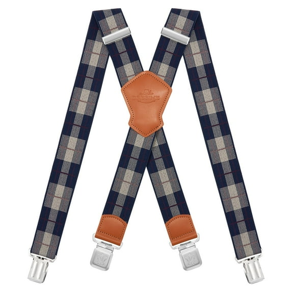 BIGLUFU Men's Suspenders, with Heavy Duty Clip Wide X-Back for Work Adjustable Suspenders (Blue Red)