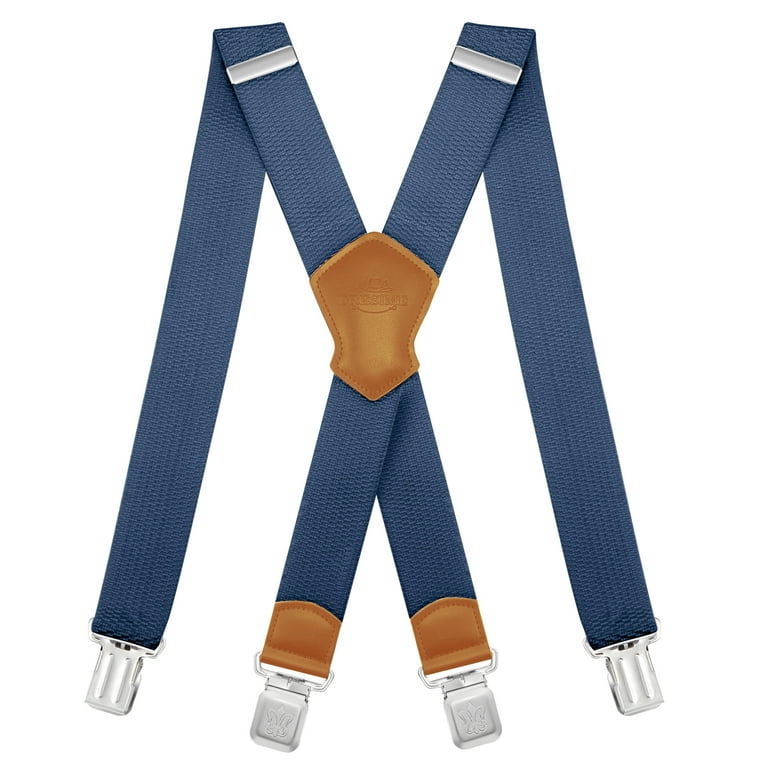 BIGLUFU Men's Suspenders, with Heavy Duty Clip Wide X-Back for Work  Adjustable Suspenders （Blue）
