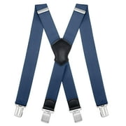 BIGLUFU Men's Suspenders, with Heavy Duty Clip Wide X-Back for Work Adjustable Suspenders （Blue）