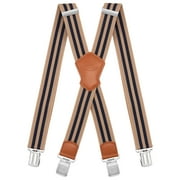 BIGLUFU Men's Suspenders, with Heavy Duty Clip Wide X-Back for Work Adjustable Suspenders （Brown）