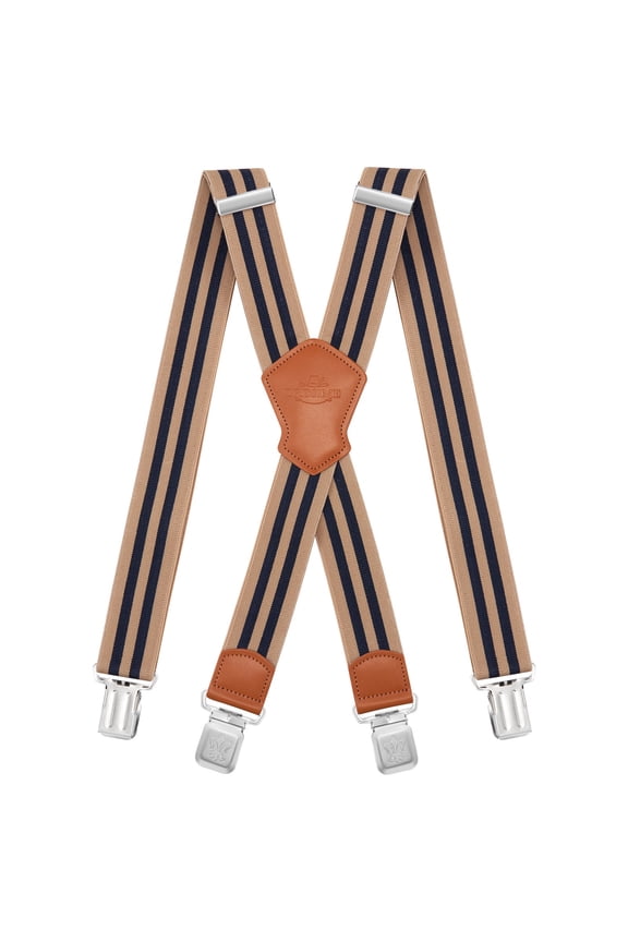 Men's Suspenders, with Heavy Duty Clip Wide X-Back for Work Adjustable Suspenders (Brown)