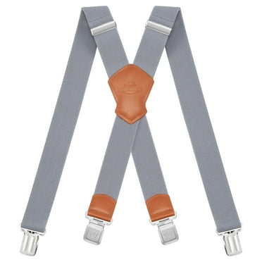 BIGLUFU Men's Suspenders, with Heavy Duty Clip Wide X-Back for Work Adjustable Suspenders （Grey）