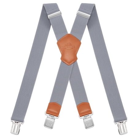 BIGLUFU Men's Suspenders, with Heavy Duty Clip Wide X-Back for Work Adjustable Suspenders (Grey)