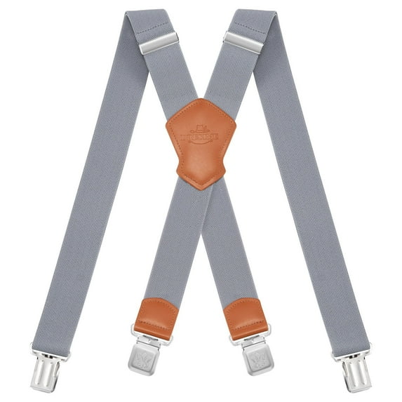 BIGLUFU Men's Suspenders, with Heavy Duty Clip Wide X-Back for Work Adjustable Suspenders (Grey)