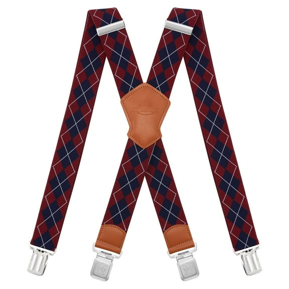 BIGLUFU Men's Suspenders, with Heavy Duty Clip Wide X-Back for Work Adjustable Suspenders （Red Blue）