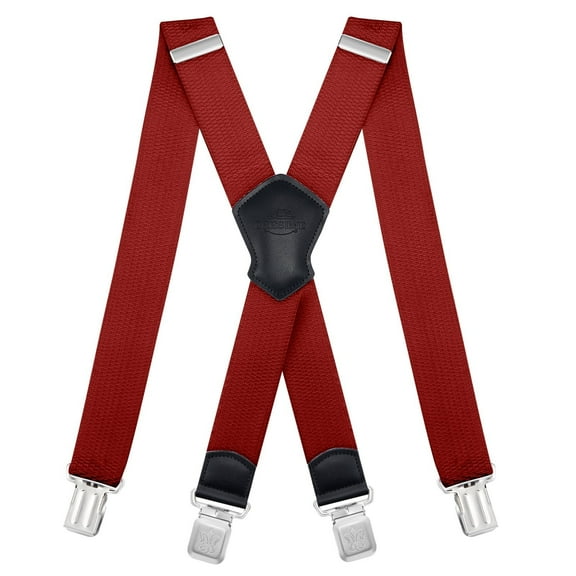 BIGLUFU Men's Suspenders, with Heavy Duty Clip Wide X-Back for Work Adjustable Suspenders （Red）
