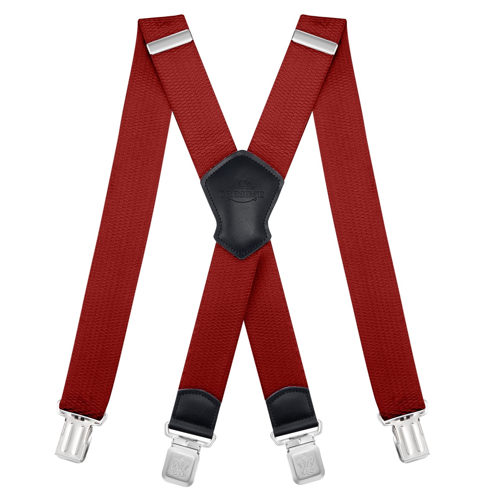 BIGLUFU Men's Suspenders, with Heavy Duty Clip Wide XBack for Work Adjustable Suspenders （Red