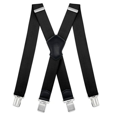 BIGLUFU Men's Suspenders, with Heavy Duty Clip Wide x-Back for Work Adjustable Suspenders （Black）