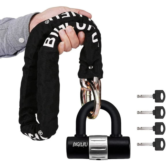 BIGLUFU Motorcycle Lock Chain Locks Heavy Duty 4ft Long, Cut Proof 0.4 inch Thick Colorful Square Chains with 4 Keys 16mm U Lock for Motorcycles, Bike, Generator, Gates