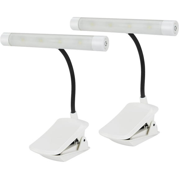 BIGMOANT Battery Operated Book Light, Reading Light with Clip, Eye Care Book Light, 2 Adjustable Brightness Set, Flexible Metal Neck, Perfect for Book Lovers (White, 2 Pack)