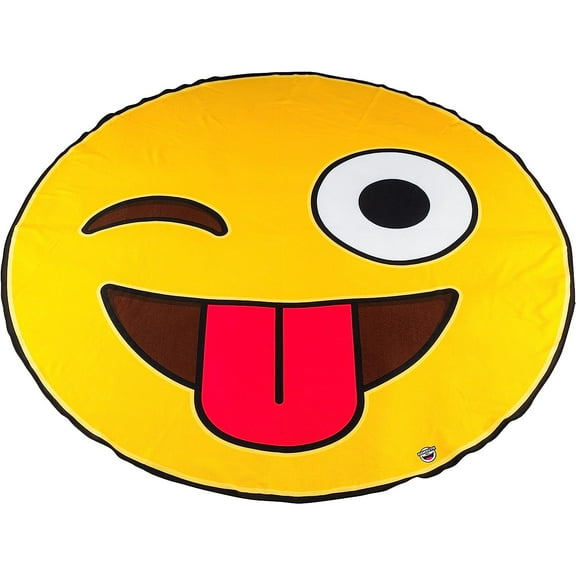 BIGMOUTH INC. 5ft Giant Round Beach Towel Blanket, Winking Emoji