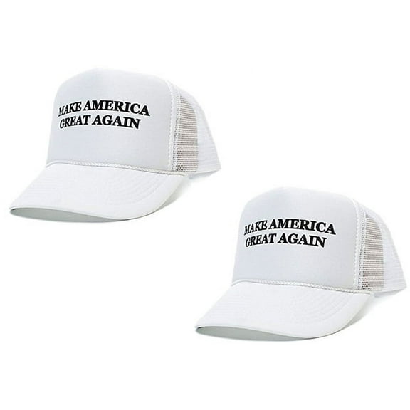 BIGOCT Pack of 2 Adult Unisex Adjustable "Make America Great Again" Embroidered Text Breathable White Cap