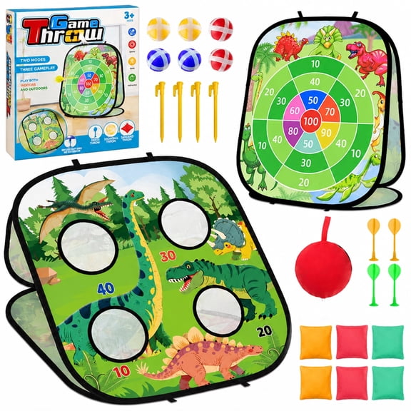 BIGODY 3-in-1 Dinosaur Bean Bag Toss Game Set, Outdoor Games for Family Games & Toddler Outdoor Toys, Portable Foldable Outdoor Playset for Kids Ages 1-3 4-8