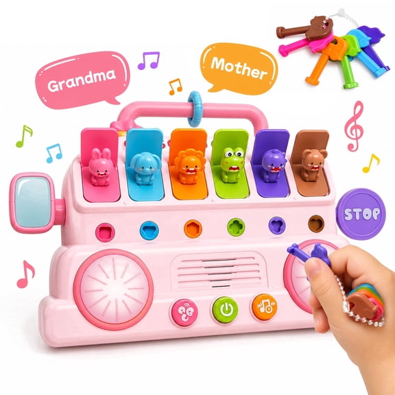 BIGODY Montessori Busy Board Toys for 1 Year Old Interactive Pop up Toys , Boy Girl Electronic Early Learning Musical Baby Toy 9-12-18 Months STEM Toddler Toy Age 1-2 Gift for Infant, Pink