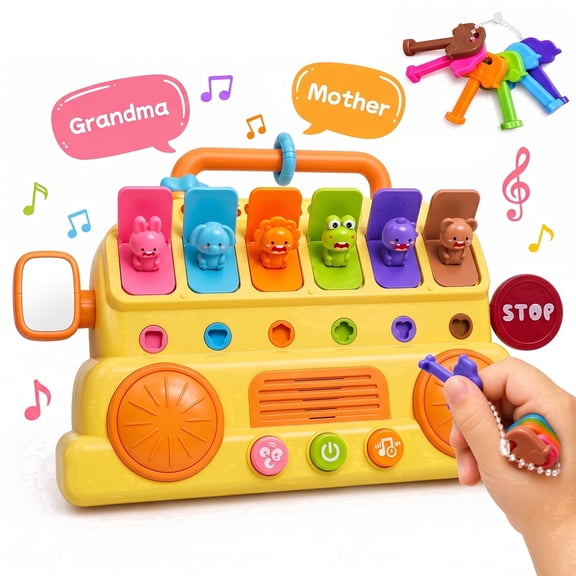 BIGODY Baby Toddler Toys, Busy Board for 1 Year Old Baby Pop up Toys , 1 Year Old Girl Gift, Electronic Early Learning Musical Toy 9-12-18 Months STEM Toy Age 1-2 Gift for Infant, Yellow