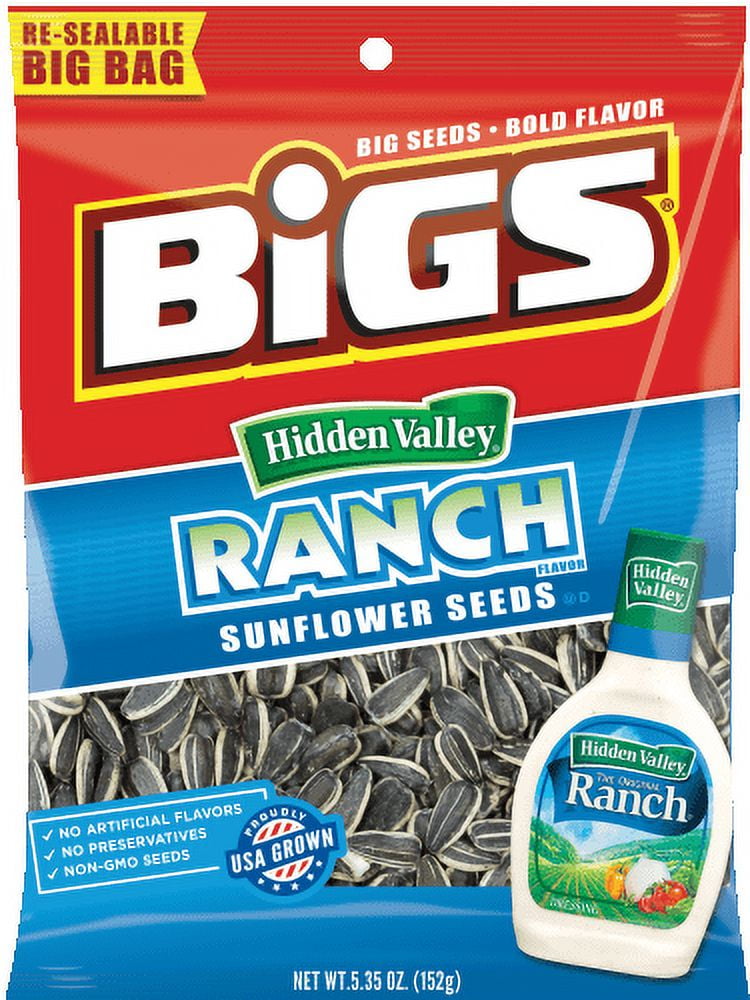 Bigs Sunflower Seeds, Zesty Ranch 5.35 oz Resealable Bag (Pack of 18)