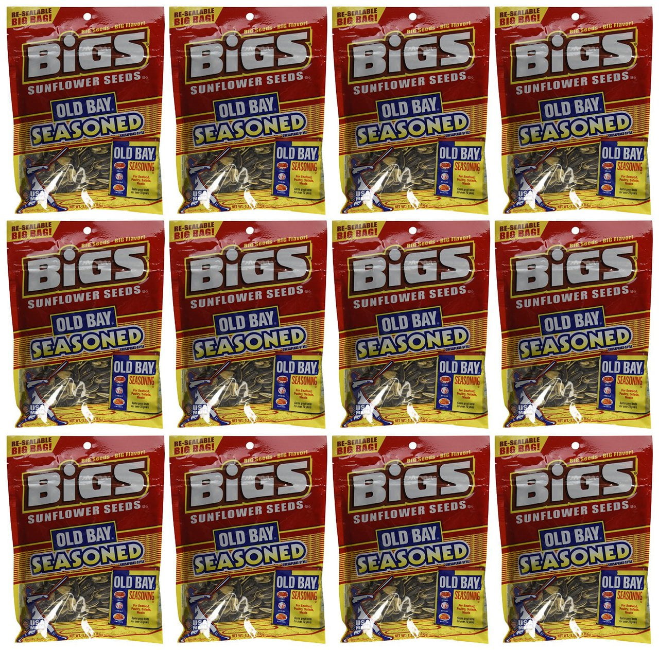 BIGS Old Bay Seasoned Sunflower Seeds, Keto Friendly Snack, 5.35-oz. Bag Pack of 12