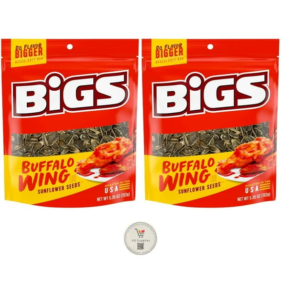 BIGS Sunflower Seeds, Keto Friendly 5.35 oz Bags Pack of 2 Buffalo Wing