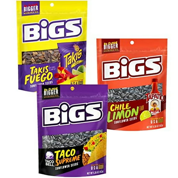 BIGS Sunflower Seeds Variety Pack 3 Flavor Combos: Takis, Chile Limon and Taco Supreme | 9 Pack (Spanish)