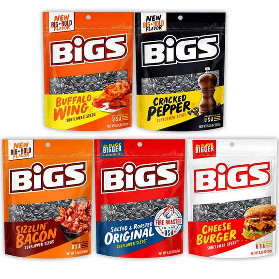 BIGS Sunflower Seeds Variety Pack, 5 Flavors, 5.35 Ounce Each, 1 Bag per Flavor