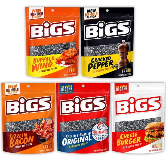 BIGS Sunflower Seeds Variety Pack, 5 Flavors, 5.35 Ounce Each, 1 Bag per Flavor