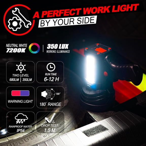 BIGSUN Q984Pro Rechargeable Spotlight Flashlight, 1600000 High Lumens LED with 14000mAh Battery & COB Floodlight Outdoor Search Light for Camping,Hunting,Red Color Lens