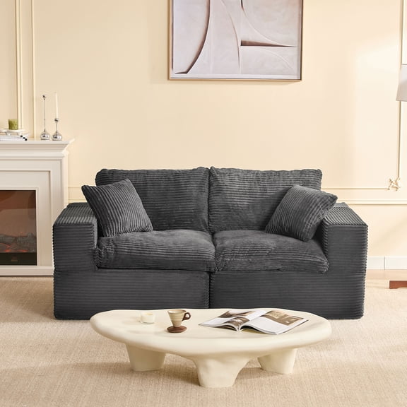 BIGSYY 74.8" Modular Couch, Deep Seat Modular Couch for Apartment Dwellers, No Assembly Required, Comfortable Sofa for Living Room, Corduroy, Corduroy, Gray