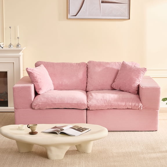 BIGSYY 74.8" Modular Couch, Deep Seat Modular Couch for Apartment Dwellers, No Assembly Required, Comfortable Sofa for Living Room, Corduroy, Corduroy, Pink