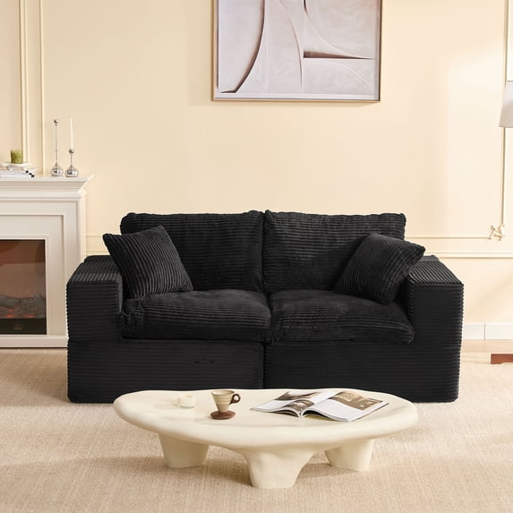 BIGSYY 74.8" Modular Couch, Deep Seat Modular Couch for Apartment Dwellers, No Assembly Required, Comfortable Sofa for Living Room, Corduroy, Black