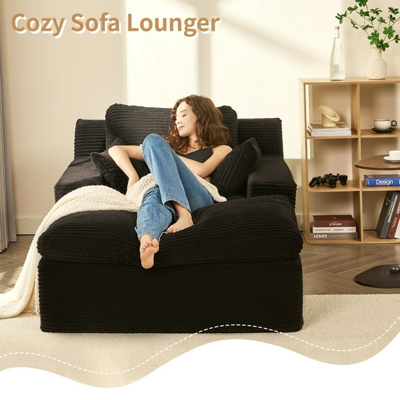 BIGSYY Chaise Lounge Chair, Floor Sofa Bed, No - Assembly Modern Design for Adults, Comfortable Foam Seat for Living Room & Bedroom, Corduroy, Black