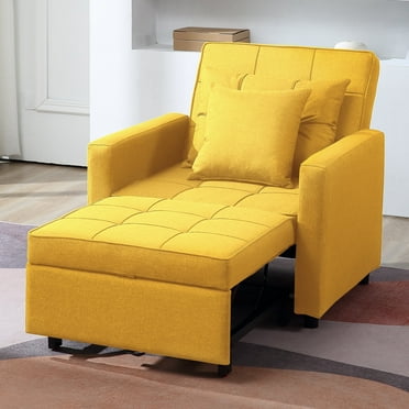 BIGSYY 3-in-1 Adjustable Folding Sofa Bed for Adults, Modern Linen Chair Bed with Pull Out Sleeper (Linen Yellow)