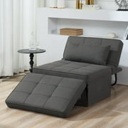 BIGSYY 4-in-1 Multi-Function Folding Ottoman Velvet Couch Bed - Adjustable Backrest for All Ages, Ideal for Living Room, Apartment & Office, Dark Grey