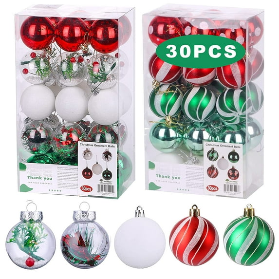 BIGTREE 60pcs Christmas Ball Glitter Ornaments Shatterproof Holiday Xmas Tree Decorations Green 1 lb