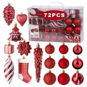 BIGTREE 72 Piece Christmas Ball Glitter Ornaments Holiday Wedding Party Tree Decoration Red