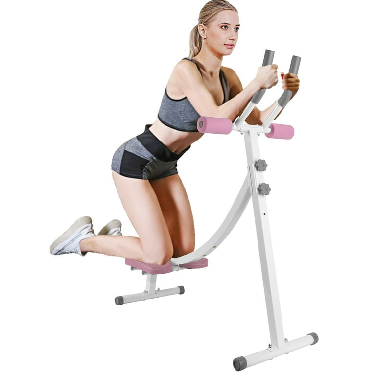 BIGTREE Ab Machine Core Abdominal Trainer Height Adjustable Strength Training Crunch Coaster Machine Fitness Workout Equipment for Home Gym Pink
