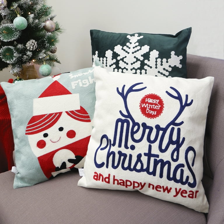 BIGTREE Christmas Decorative Throw Pillow Set of 3 Green Snowflake Santa Reindeer Adult Home Decor