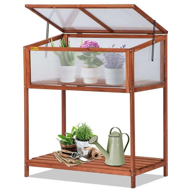 BIGTREE Wooden Greenhouse Raised Bed Cold Frame with Shelf 40" Height