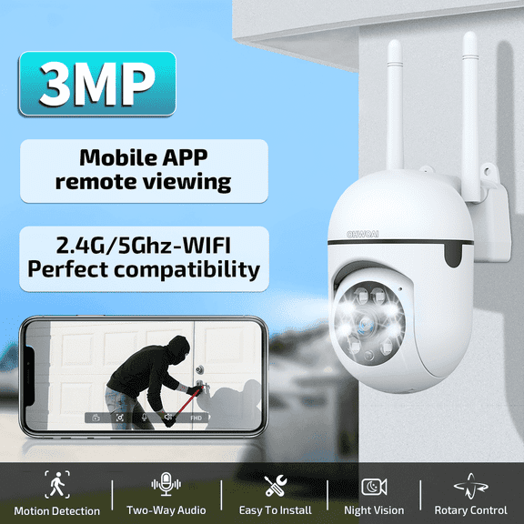 OHWOAI 2.4G/5G Wireless Security Camera for Home, 360-degree Indoor WiFi Cameras with Color Night Vision, 2-Way Audio