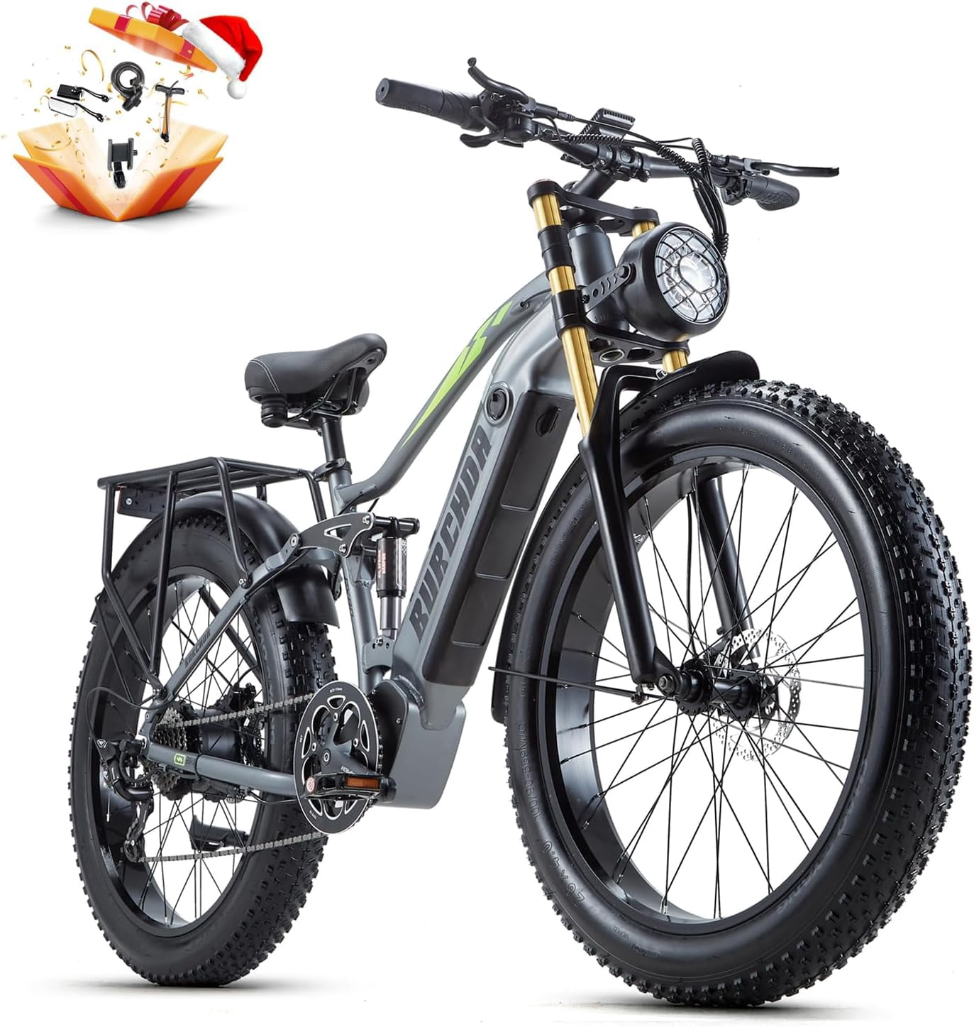 BIGUODIR Electric Bike Adults 1000W, 80Miles & 48V 20Ah Battery, 26" Fat Tire Full Suspension Ebike, 30MPH Long Range Off Road Mountain E Bike, 7 Speed Gears, Dual Hydraulic Disc Brakes