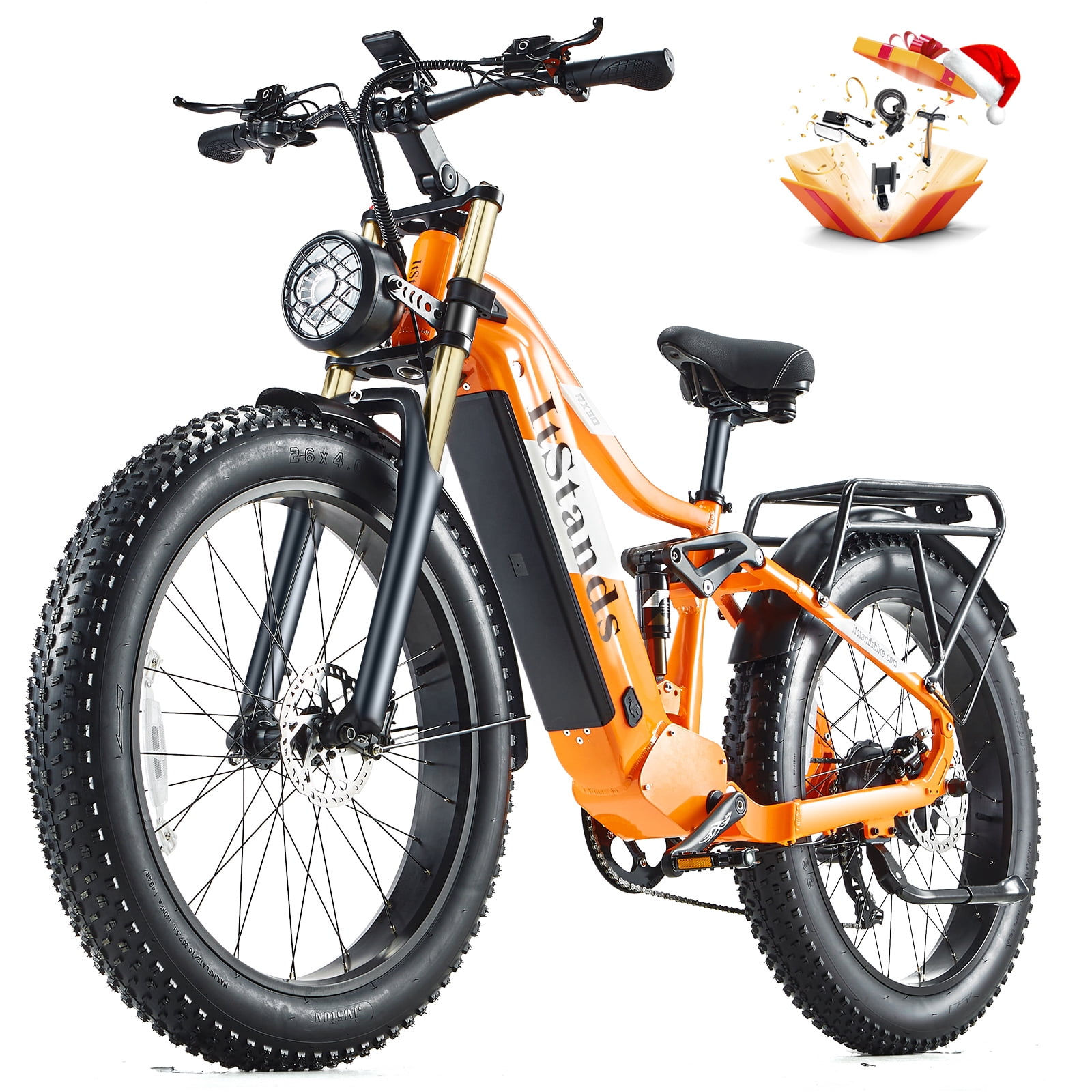 BIGUODIR Electric Bike Adults 1000W Peak, 48V 30AH Removable Battery LG Cells 26" Fat Tire Full Suspension Ebike, 30MPH Off Road Mountain E Bike with 8 Speed Gears,120Miles Dual Hydraulic Disc Brakes