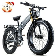 BIGUODIR Folding Electric Bike for Adults 1000W 48V 20Ah Removable Battery LG Cells,Fat Tire Mountain Ebike up to 30MPH 26*4'' Electric Bicycles with Full Suspension & Dual Hydraulic Disc Brake