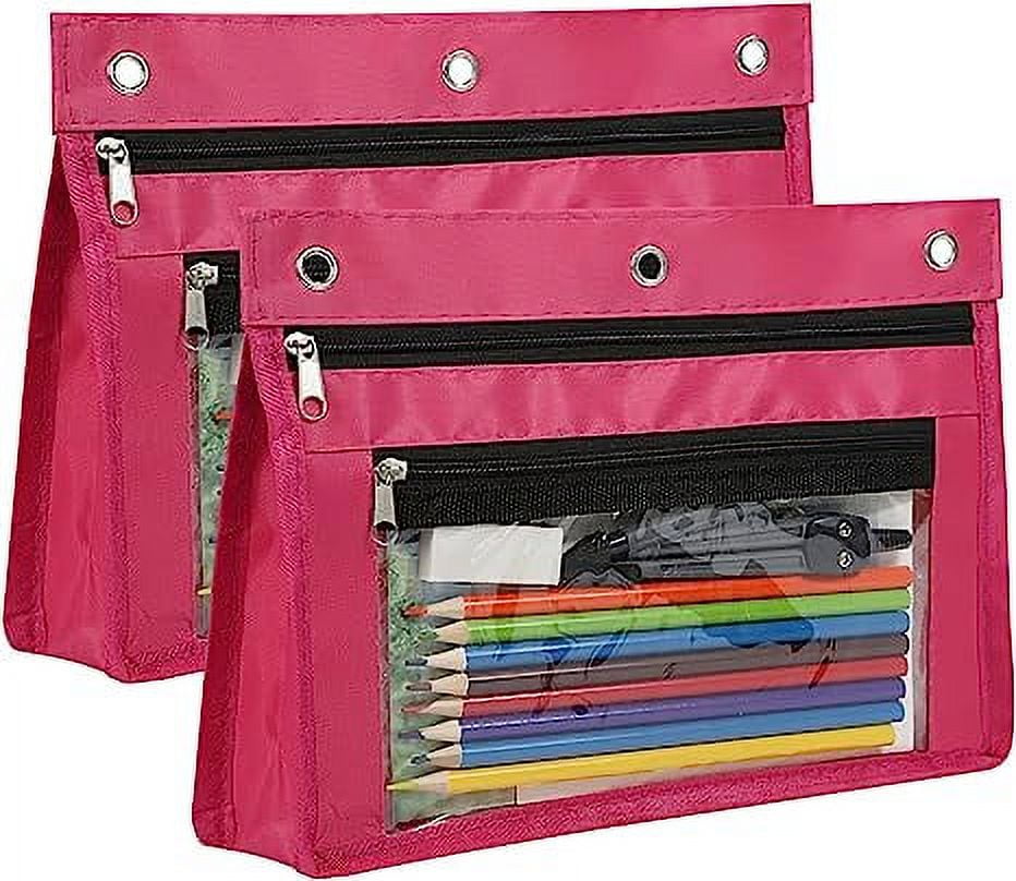 BIGUY 1inch Expandable Pencil Pouch for 3 Ring Binder, 2 Pack Large