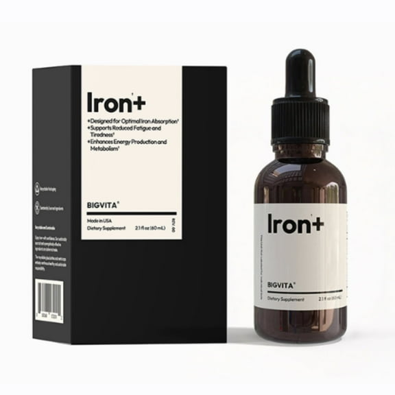 BIGVITA Iron+ | High Absorption Supplement with Microencapsulated Iron Drops + Folate, B6 & Cranberry Extract | No Metallic Taste, Mixed Berry Flavor, Gentle on Stomach | Energy & Hormonal Support