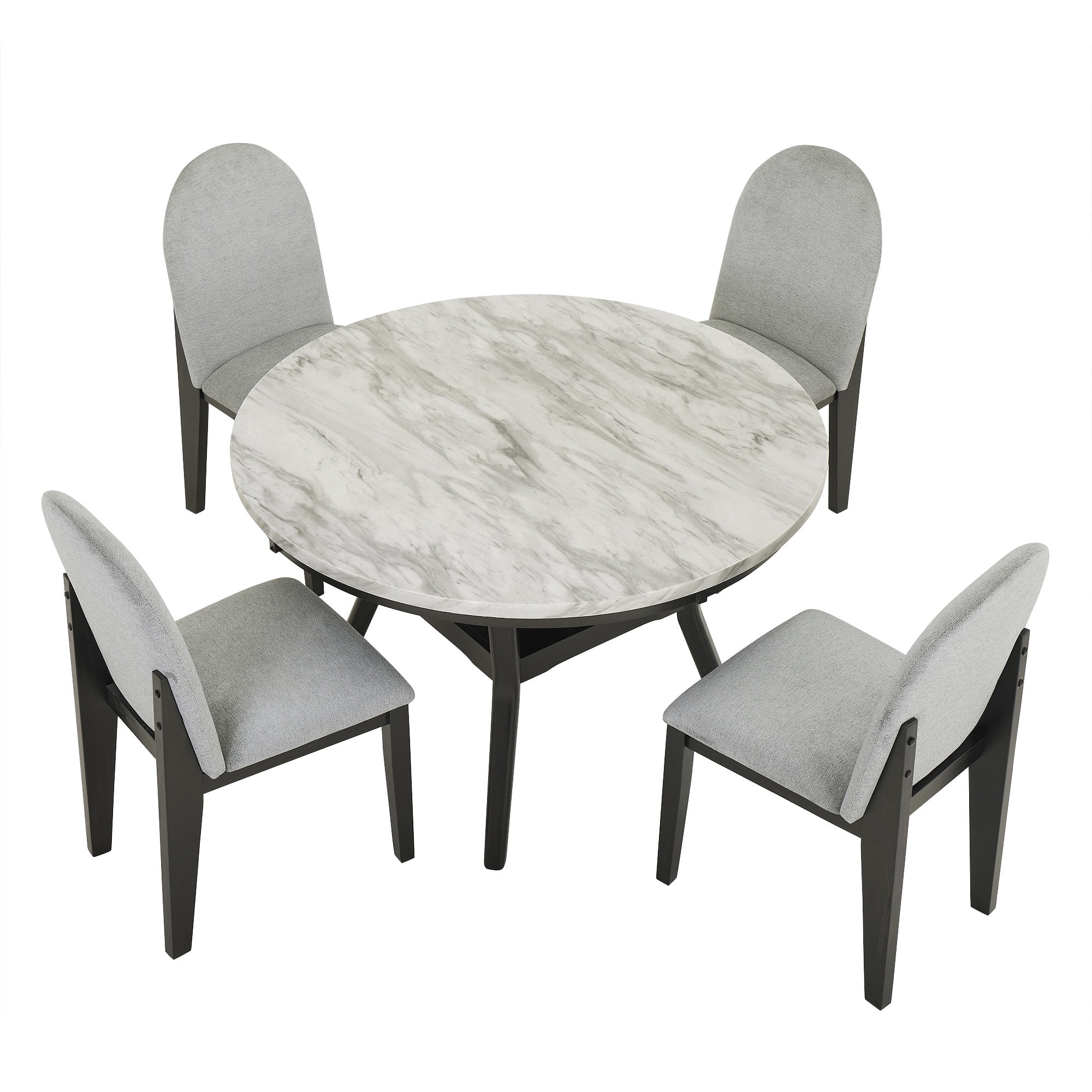 BIGWOO 48 inch Imitation Marble Dining Table and Chair Set 5 piece with