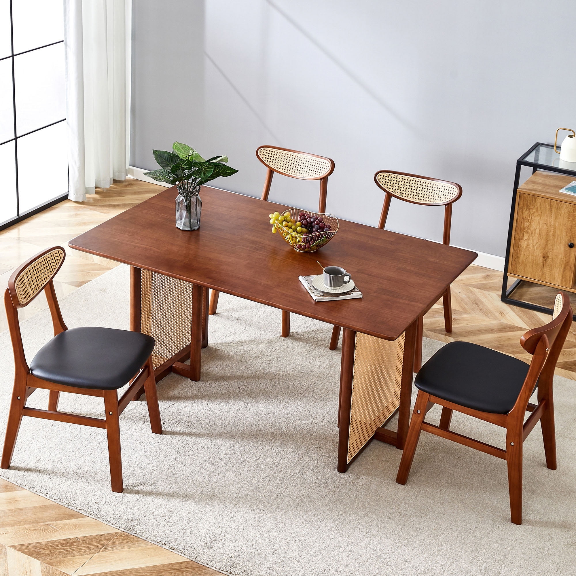 BIGWOO 5-Pcs Set Solid Wood Rectangle Dining Table and Chairs for ...