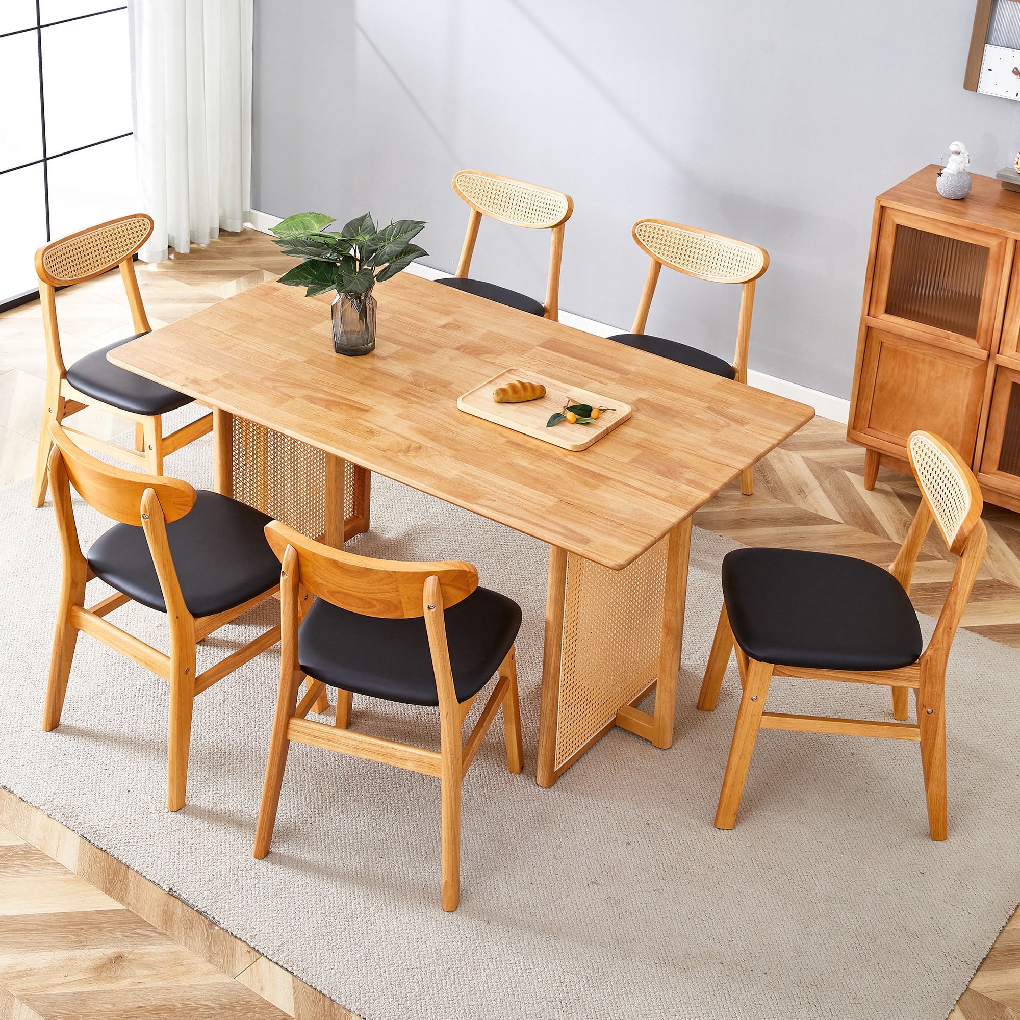 BIGWOO 7-Pcs Set Solid Wood Rectangle Dining Table and Chairs for ...