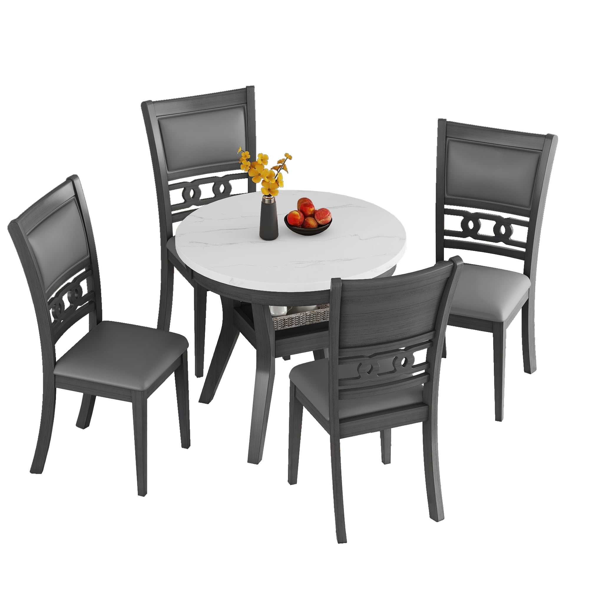 BIGWOO Dining Table 5-piece Set with One Round Faux Marble Top Table ...