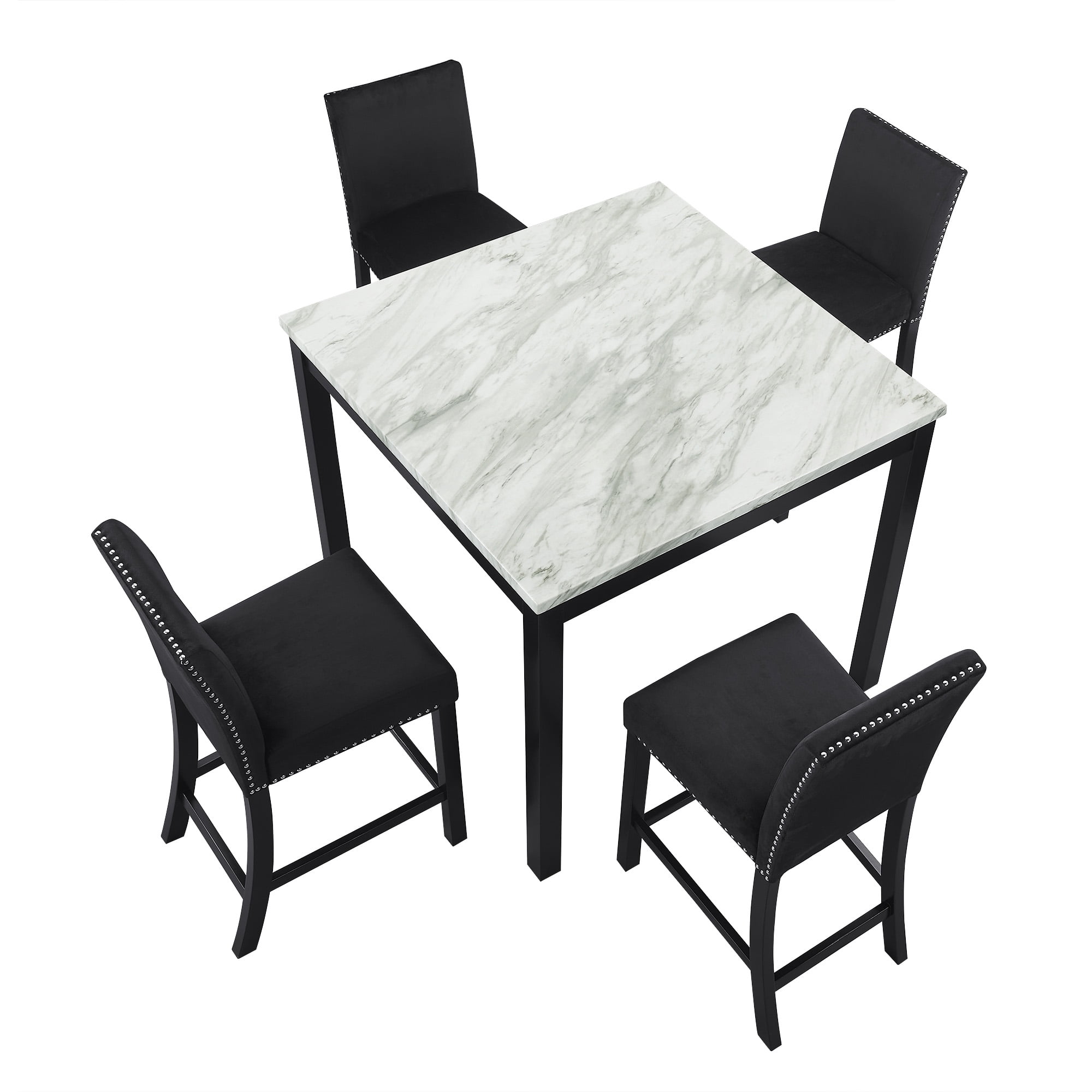Square Tabletop BIGWOO Imitation Marble Square Tabletop Dining Table and Chairs Set ...