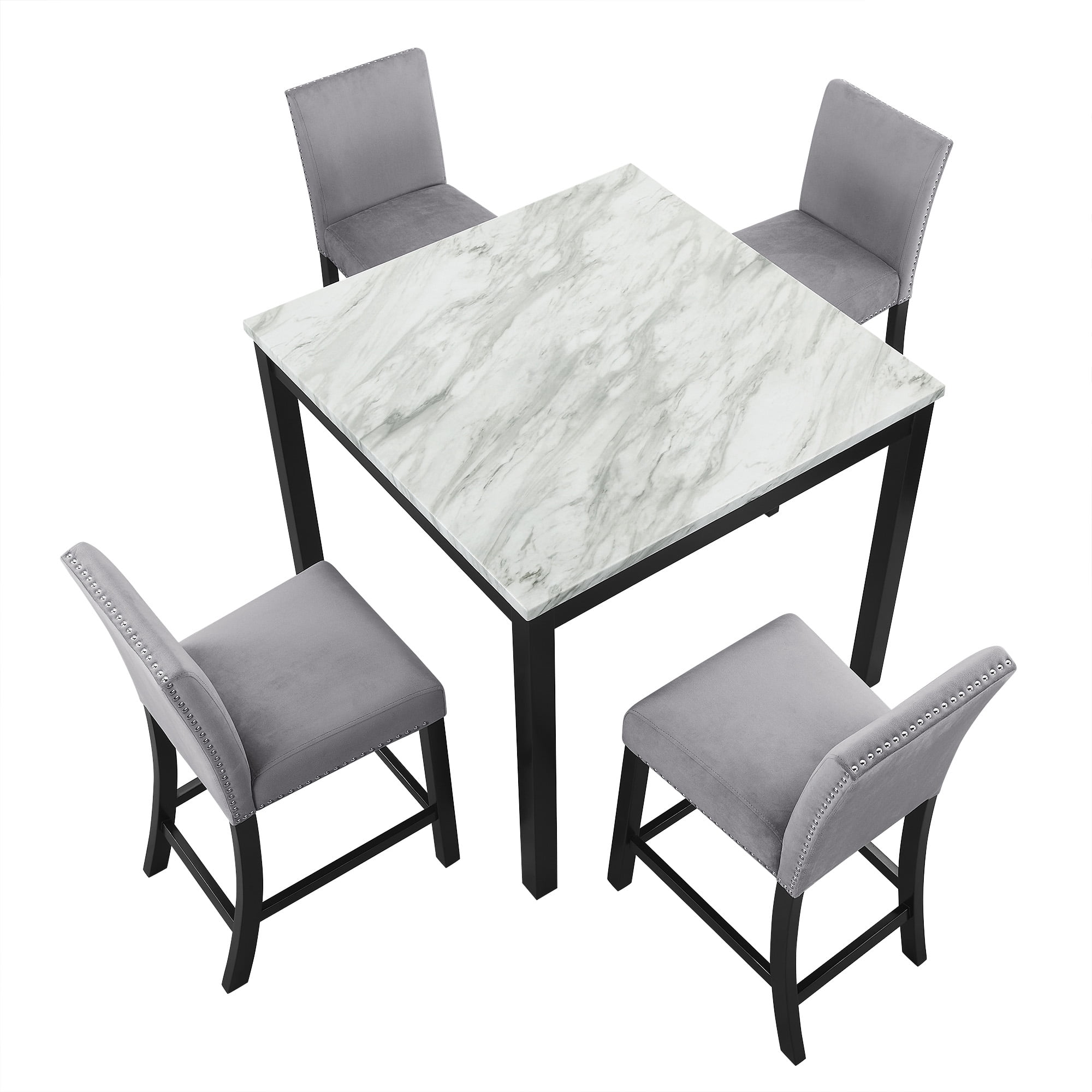 Square Tabletop BIGWOO Imitation Marble Square Tabletop Dining Table and Chairs Set ...