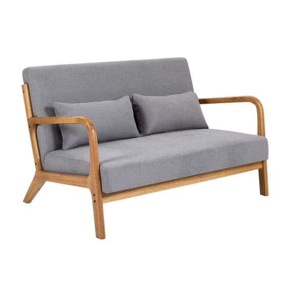 BIGWOO Leisure Loverseat Sofa with Solid Wood Armrest Modern Chair, 2 Seater Light Gray